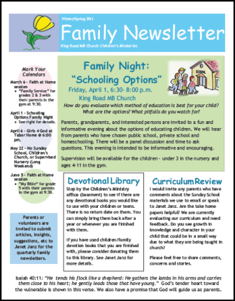 Examples Of Newsletters For Parents