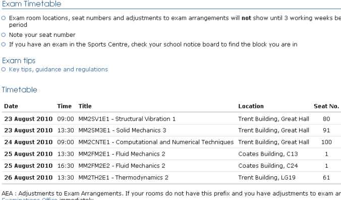 Exams Timetable