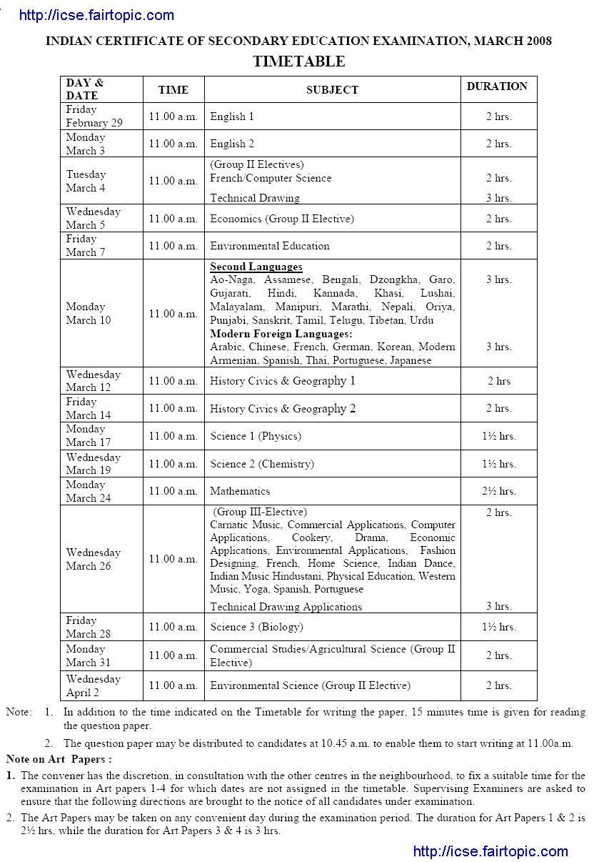 Exams Timetable