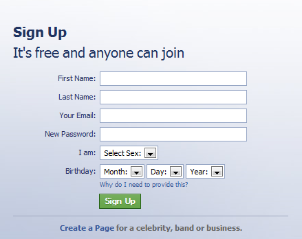 Facebook Register Button