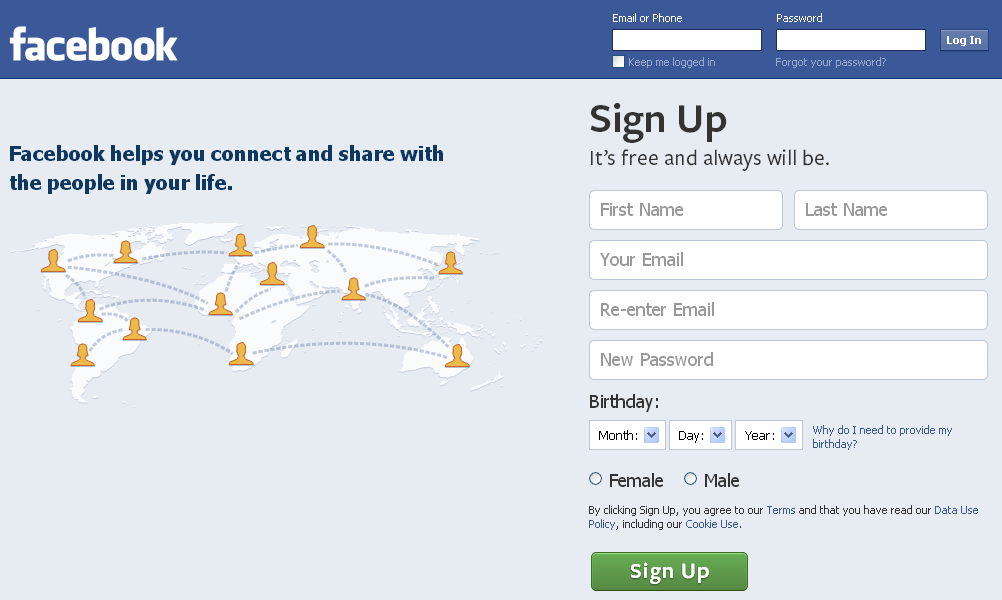 Facebook Sign Up Page