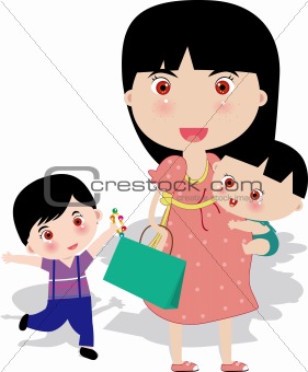 Family Pictures With Two Kids Cartoon