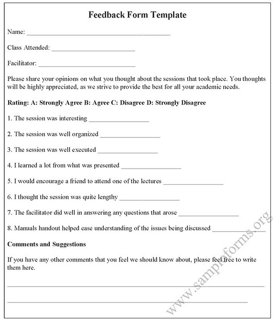 Feedback Form Format For Customers