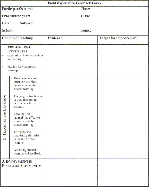 Feedback Form Format For Students