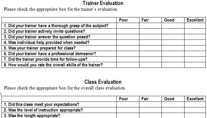 Feedback Form Format For Training