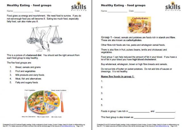 Five Food Groups For Kids Worksheets