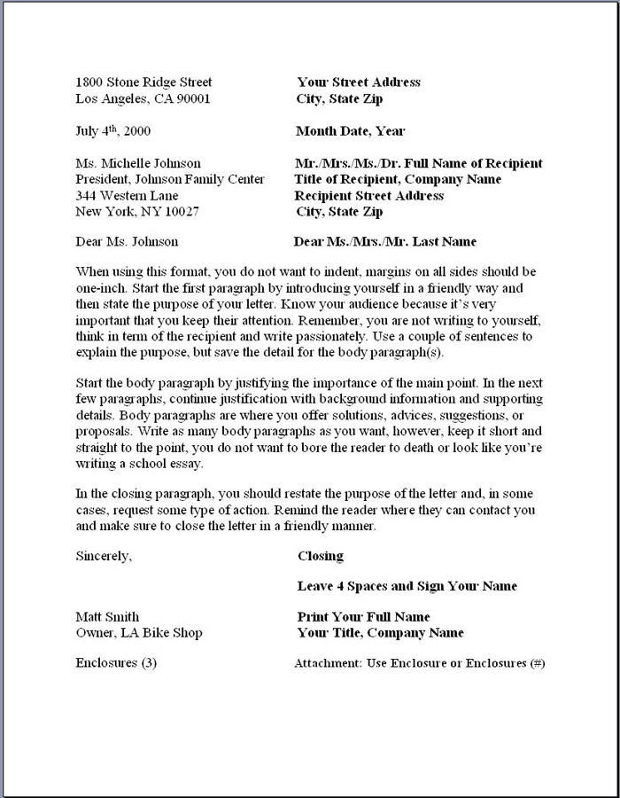 Formal Business Letter Format Example