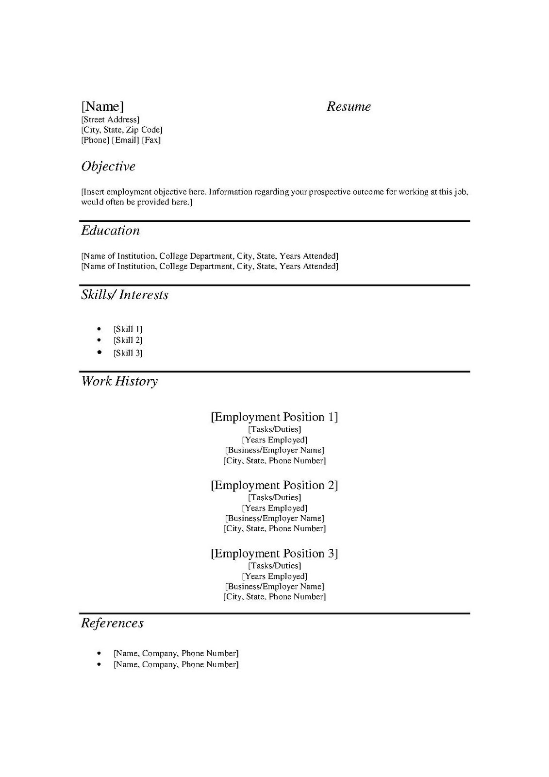 Free Resumes Templates