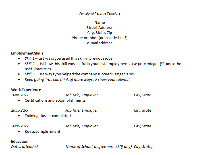 Functional Resumes Templates