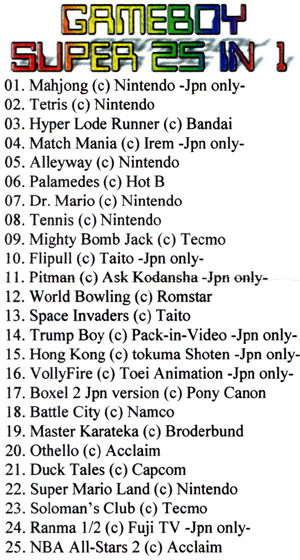 Gameboy Pocket Games List