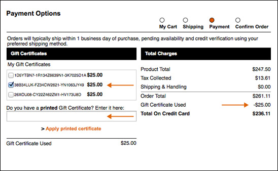 Giftcertificates.com Order Status