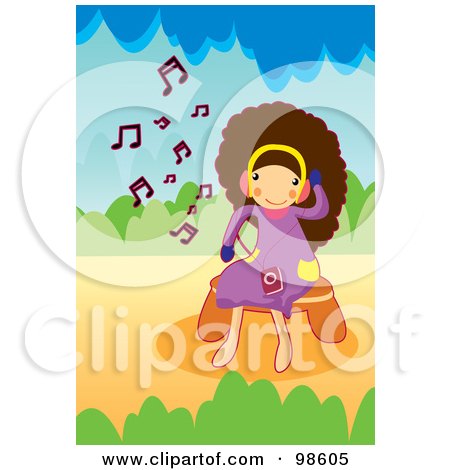 Girl Listening To Music Clipart