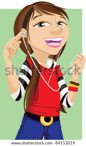 Girl Listening To Music Clipart