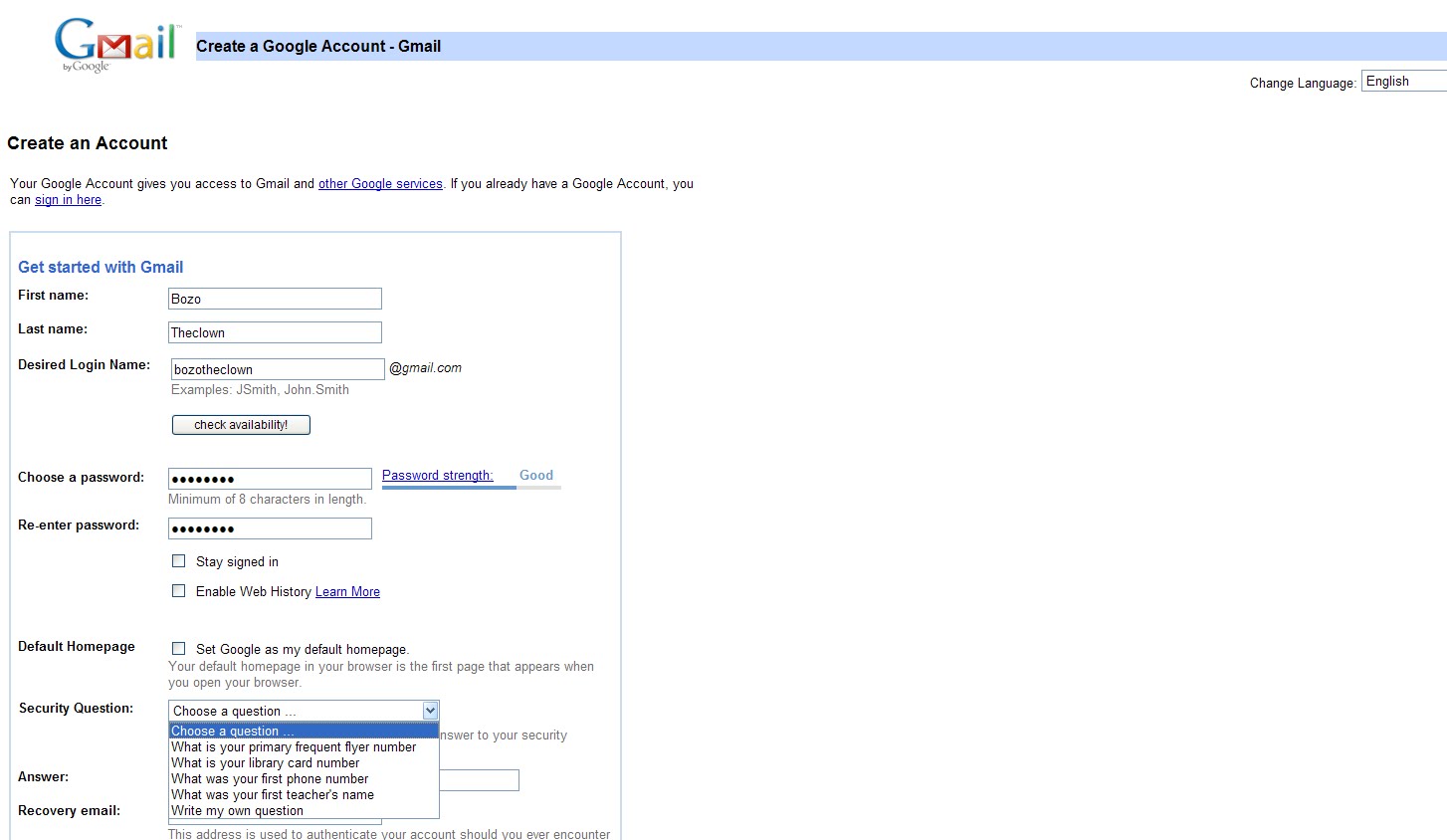 Gmail Sign Up Page