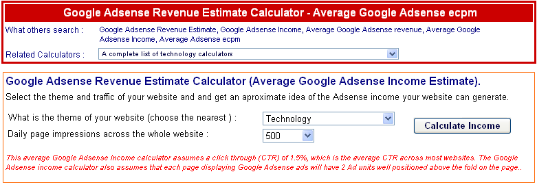 Google Adsense Earnings Calculator