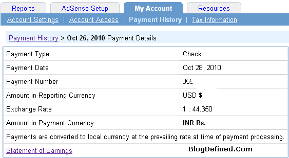 Google Adsense Payment History