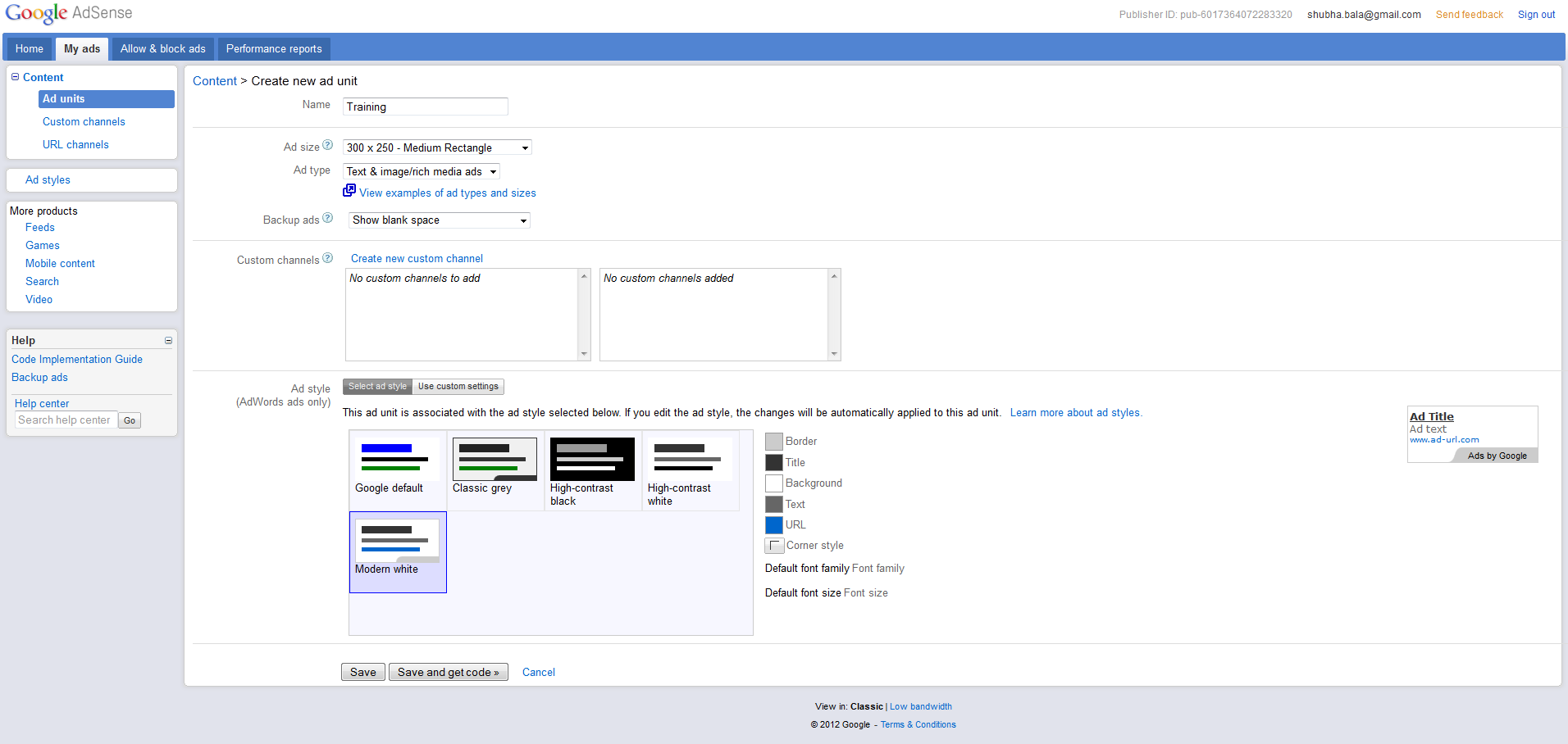 Google Adsense Payment Settings