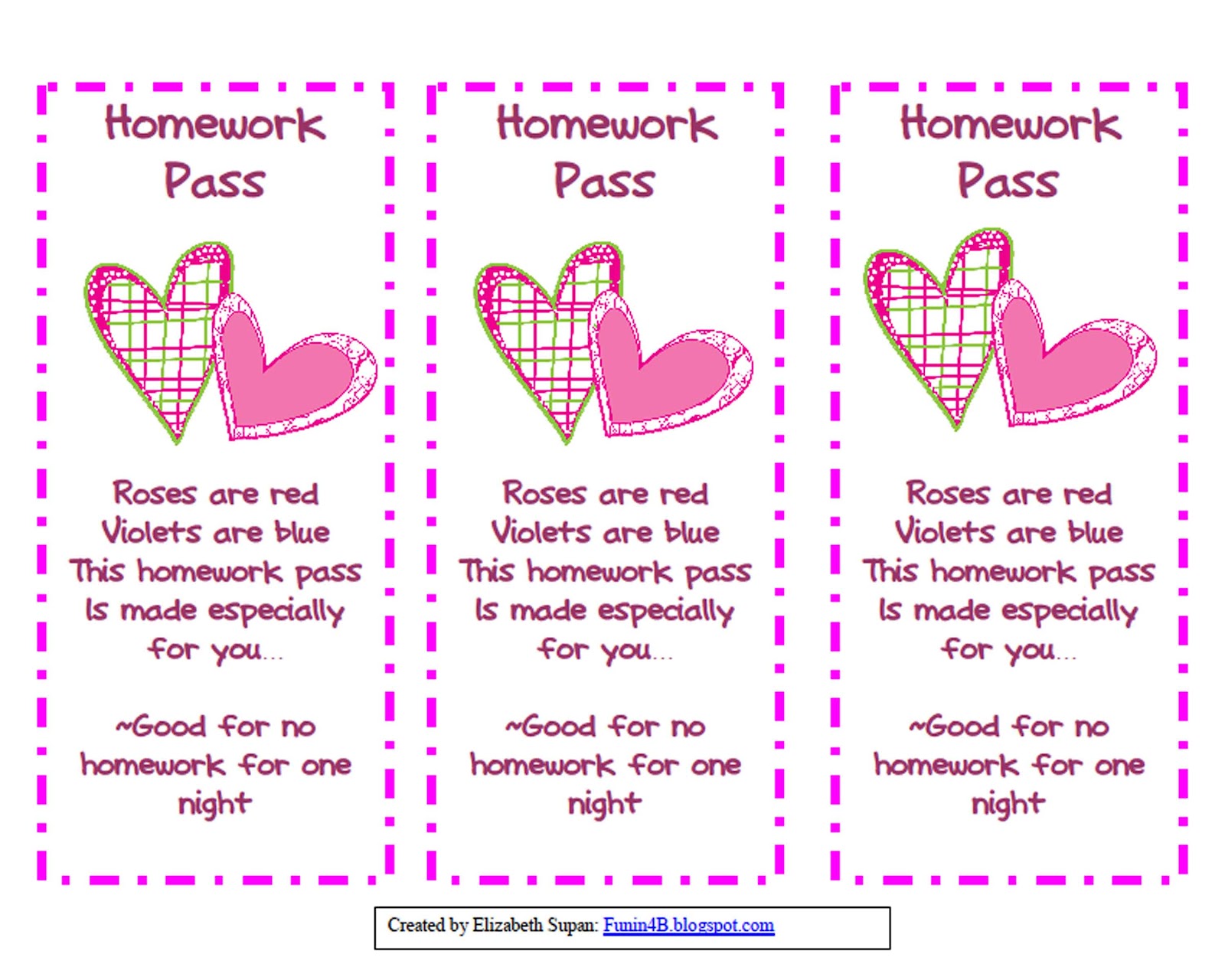 Homework Pass Template