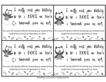 Homework Pass Template Printable