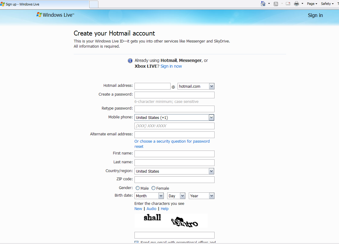 Hotmail Sign Up