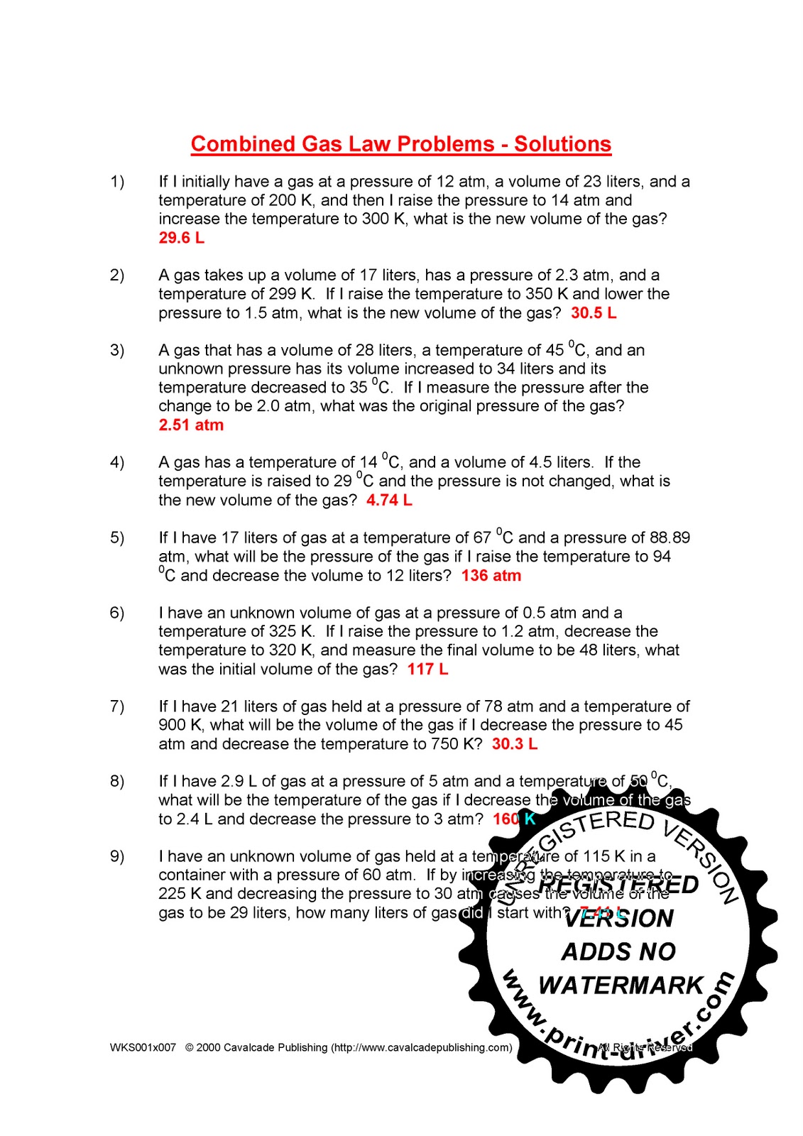 Ideal Gas Law Worksheet