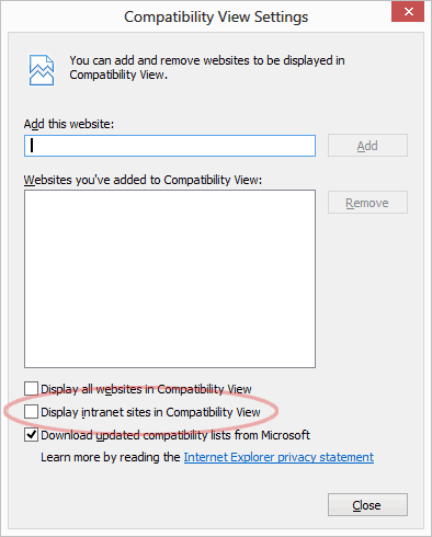 Internet Explorer 10 Compatibility View