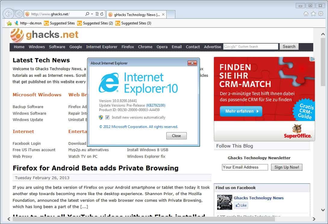 Internet Explorer 10 For Windows 7