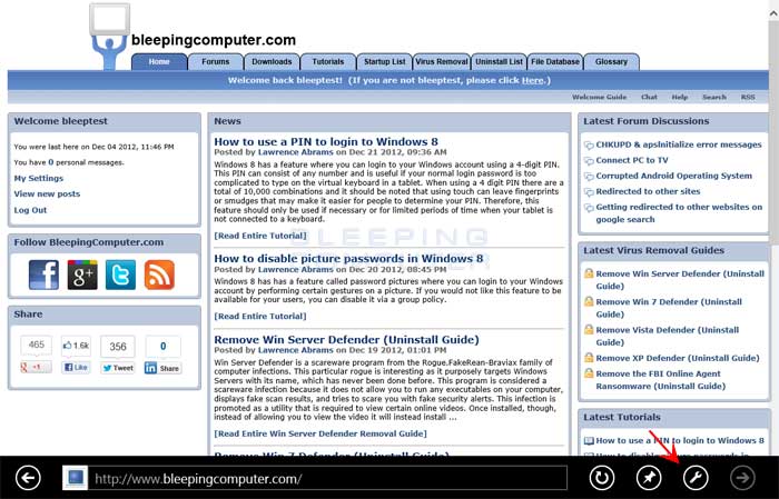 Internet Explorer 10 Windows 8 Mode