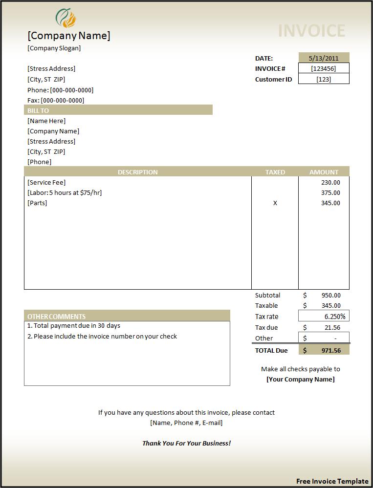 Invoice Disclaimer Sample