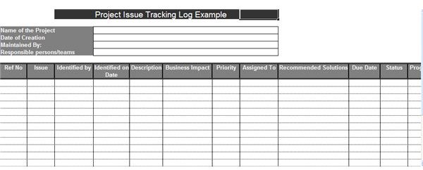 Issues Log Excel