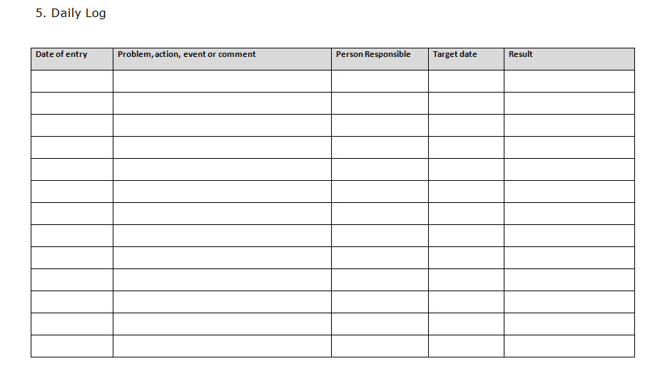 Issues Log Template