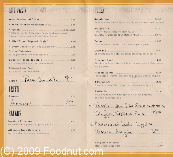 Italian Food Menu