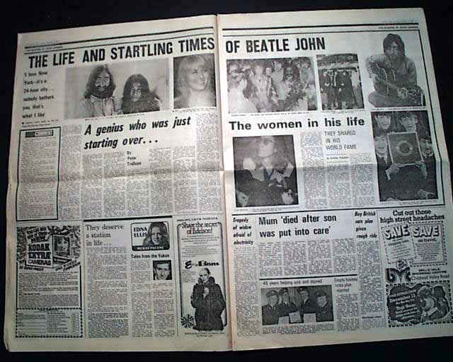 John Lennon Death Newspaper For Sale