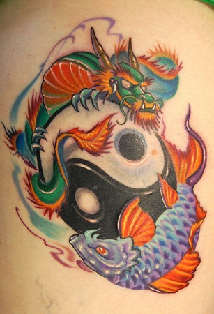 Koi Dragon Tattoo On Leg