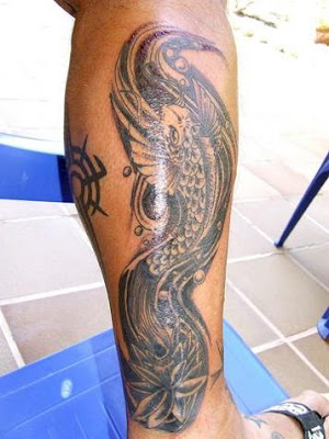 Koi Dragon Tattoo On Leg