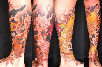 Koi Dragon Tattoo On Leg