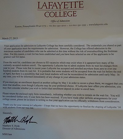 Letter To Admissions Office