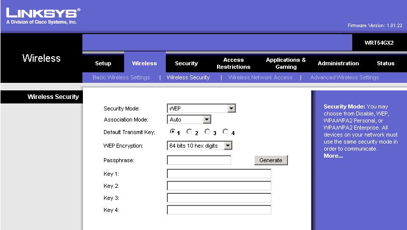 Linksys Router Configuration Default Password