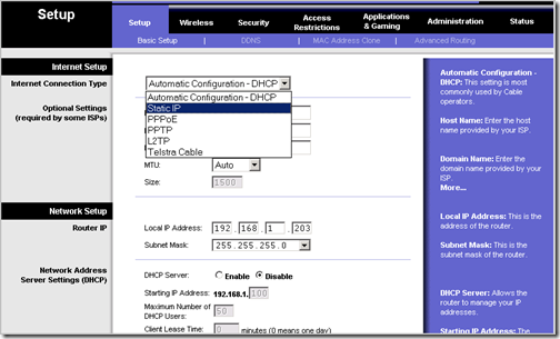 Linksys Router Configuration Settings