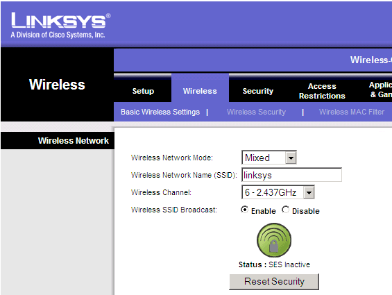 Linksys Wireless Router Configuration Page