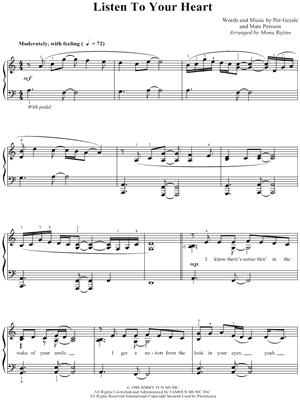 Listen To Your Heart Piano Sheet Music