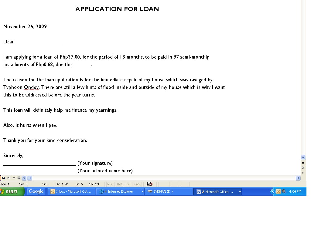 Loan Agreement Sample Letter