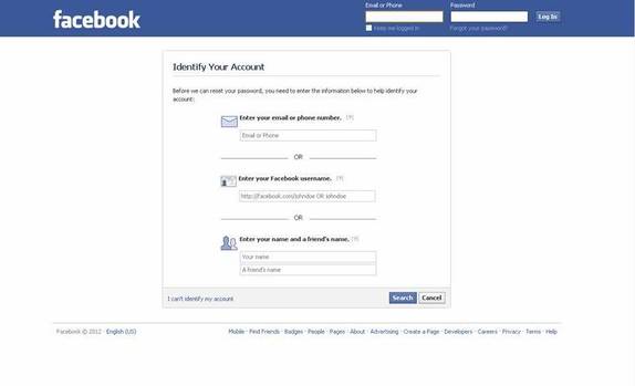 Login Facebook Reset