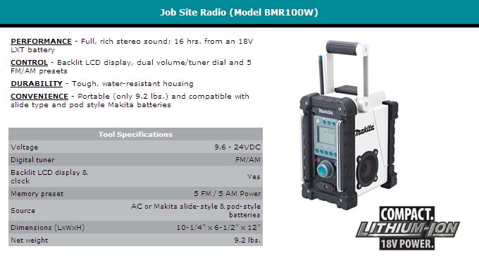 Makita Jobsite Radio Battery