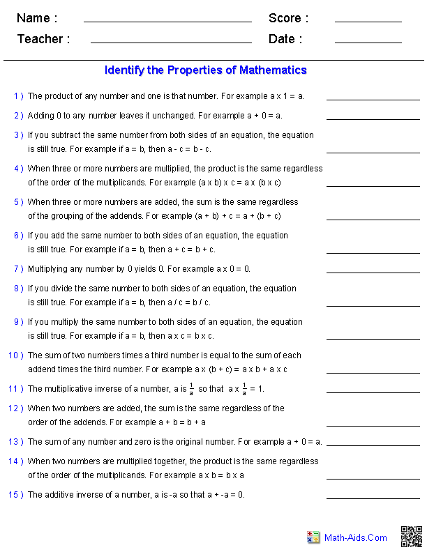 Maths Homework Sheets