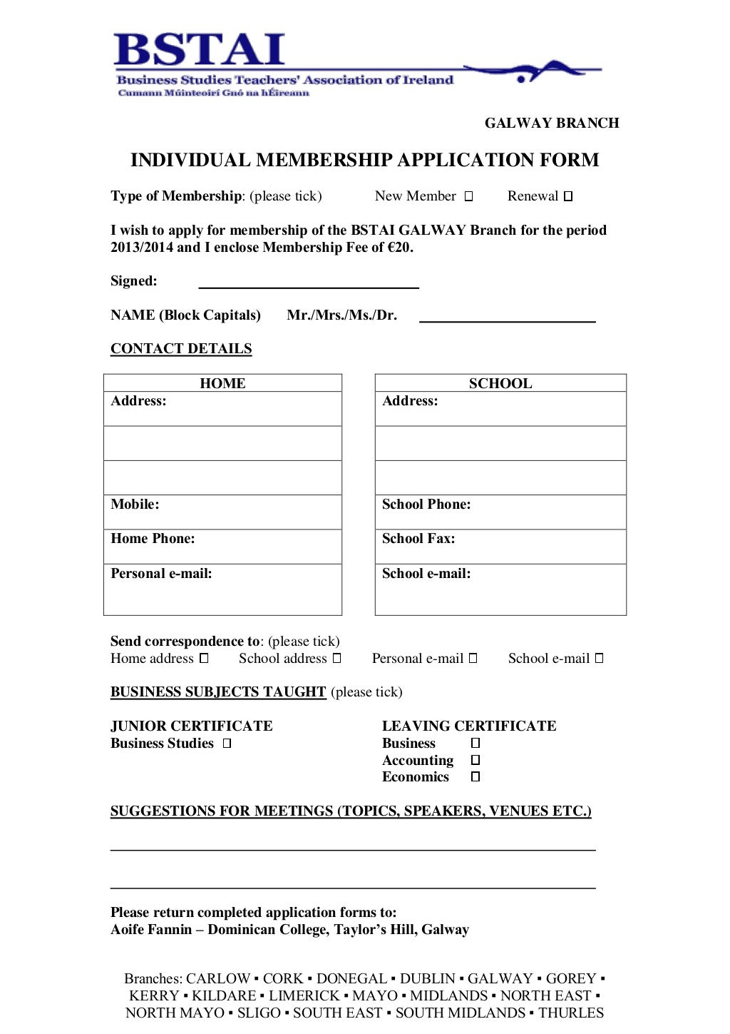 Membership Application Form Format