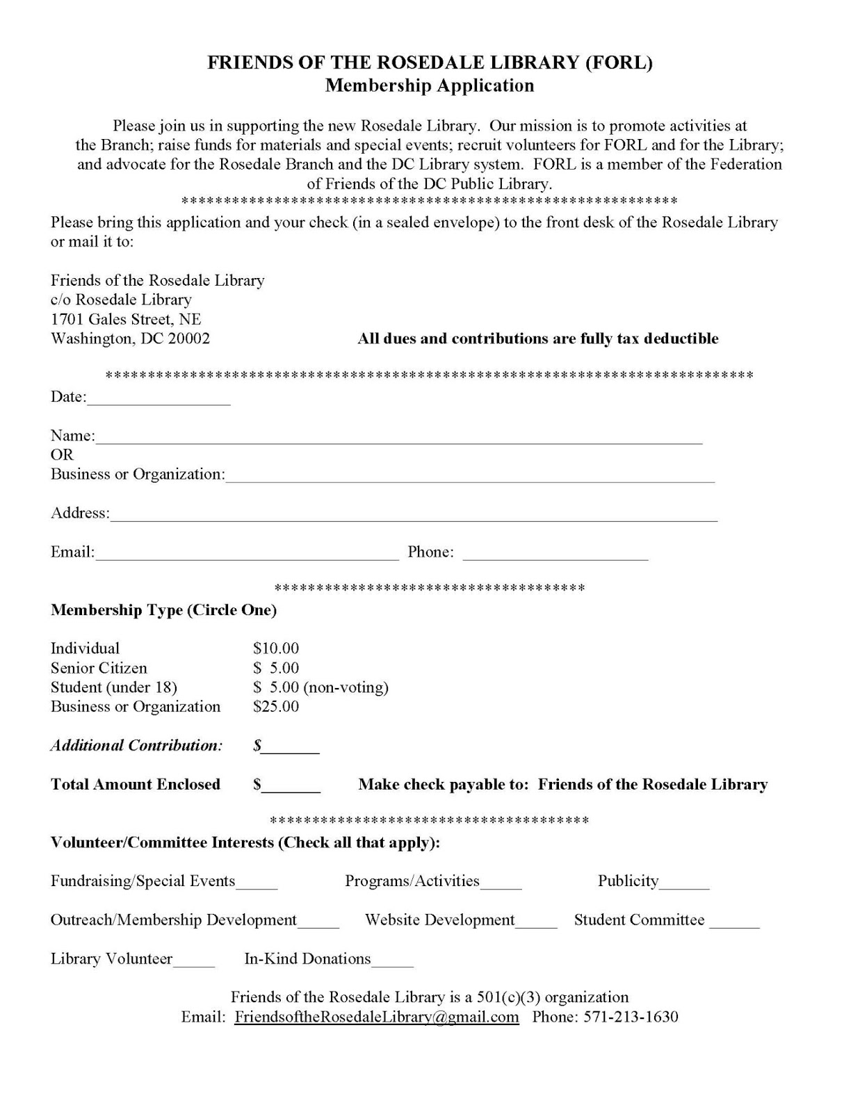 Membership Form Format For Organization