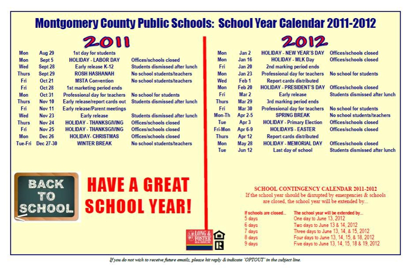 Montgomery County Maryland Public Schools Calendar