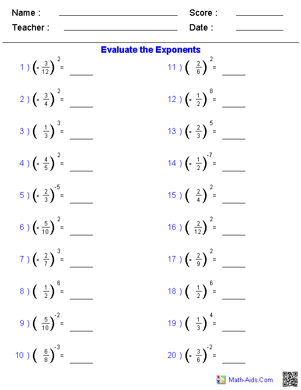 Multiplication Properties Of Exponents Worksheet