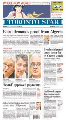 Newspaper Front Page Toronto Star